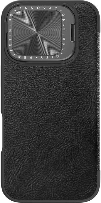 Mbështjellës Nillkin Qin Prop Leather për iPhone 16, lëkurë, i zi