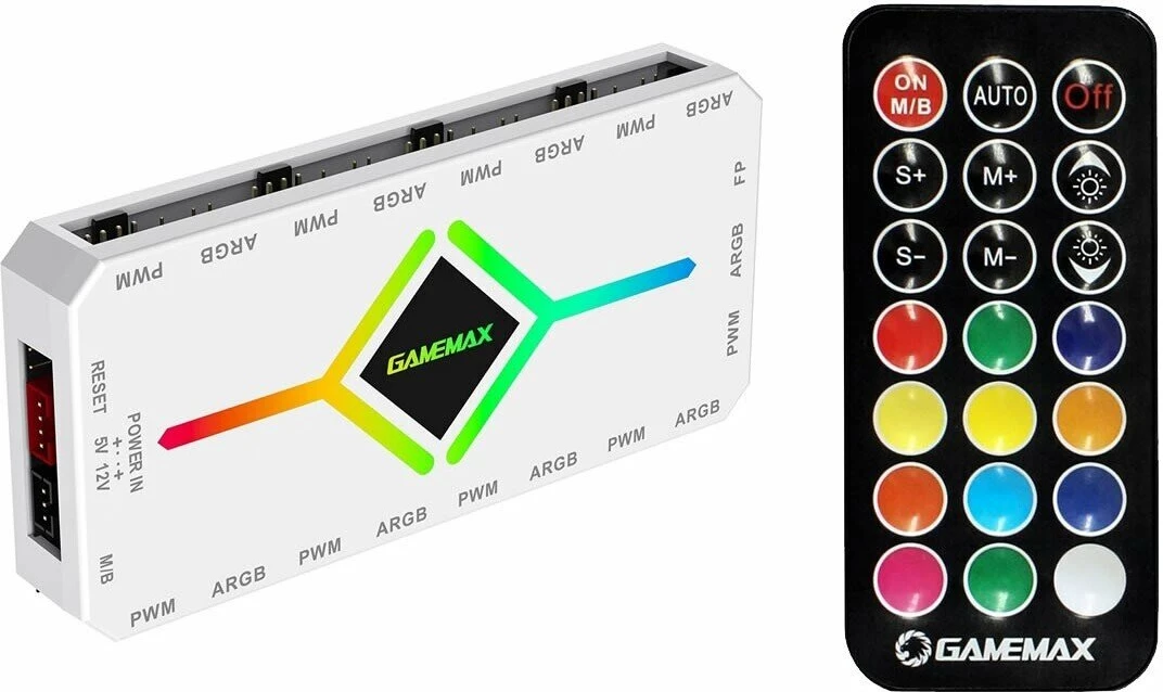 Hub kontrollues ventilatorësh ARGB PWM GameMax V4.0, 8x 3-pin/4-pin, SATA, me telekomandë, i bardhë