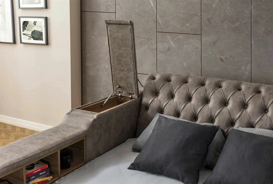 Krevat dopio smart, ngjyrë kafe, Skye Decor, me masazh, USB, audio