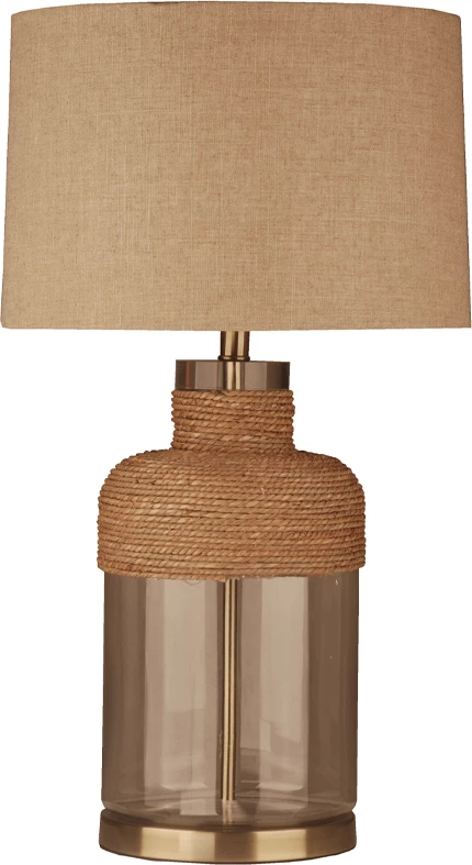 Llambë tavoline Hosanna, xham transparent, detaje ari, liri bezhë, 41x41x71cm