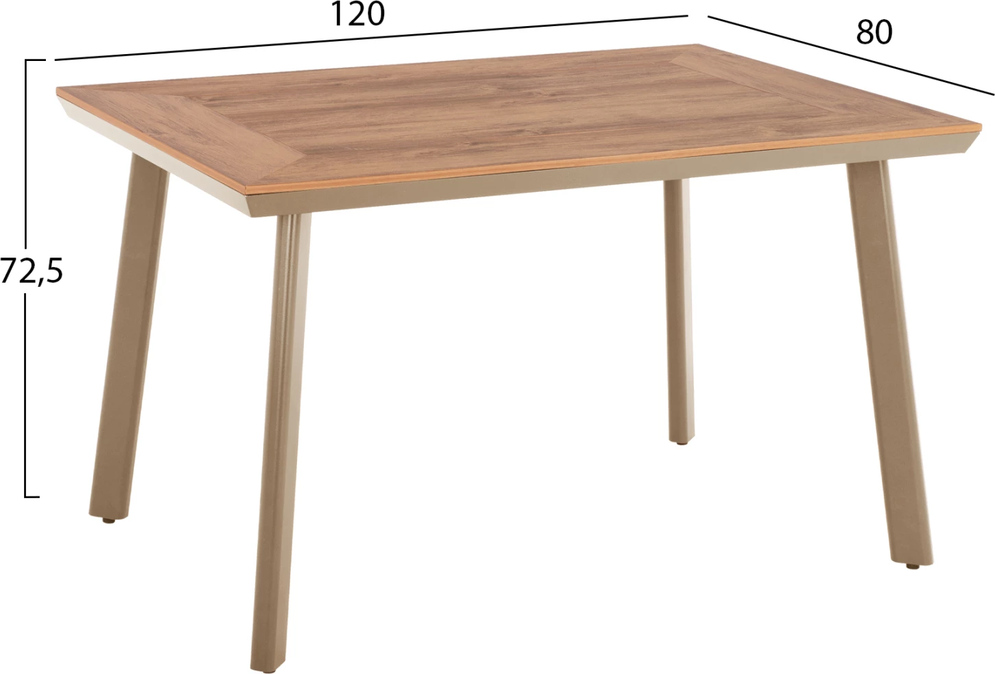 Tavolinë ngrënieje alumini, kapuçino, sipërfaqe polywood, FH5562.04, 120x80x75cm