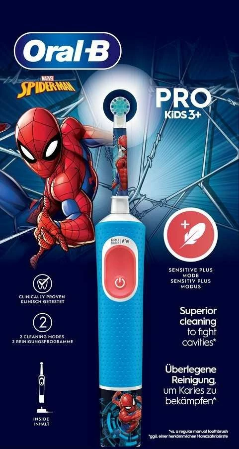 Furçë dhëmbësh elektrike Oral-B Vitality Pro Kids 103 Spiderman, 2 mënyra, me bateri, 1 kokë, Blu