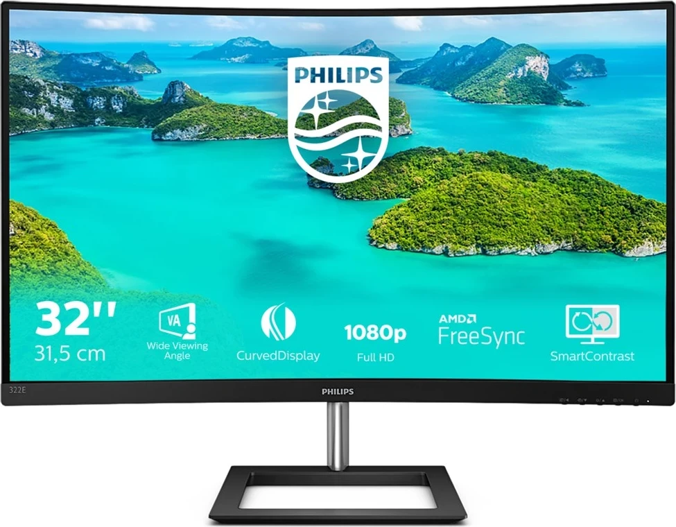Monitor Philips E Line 322E1C/00, 31.5 inç, Full HD, i zi