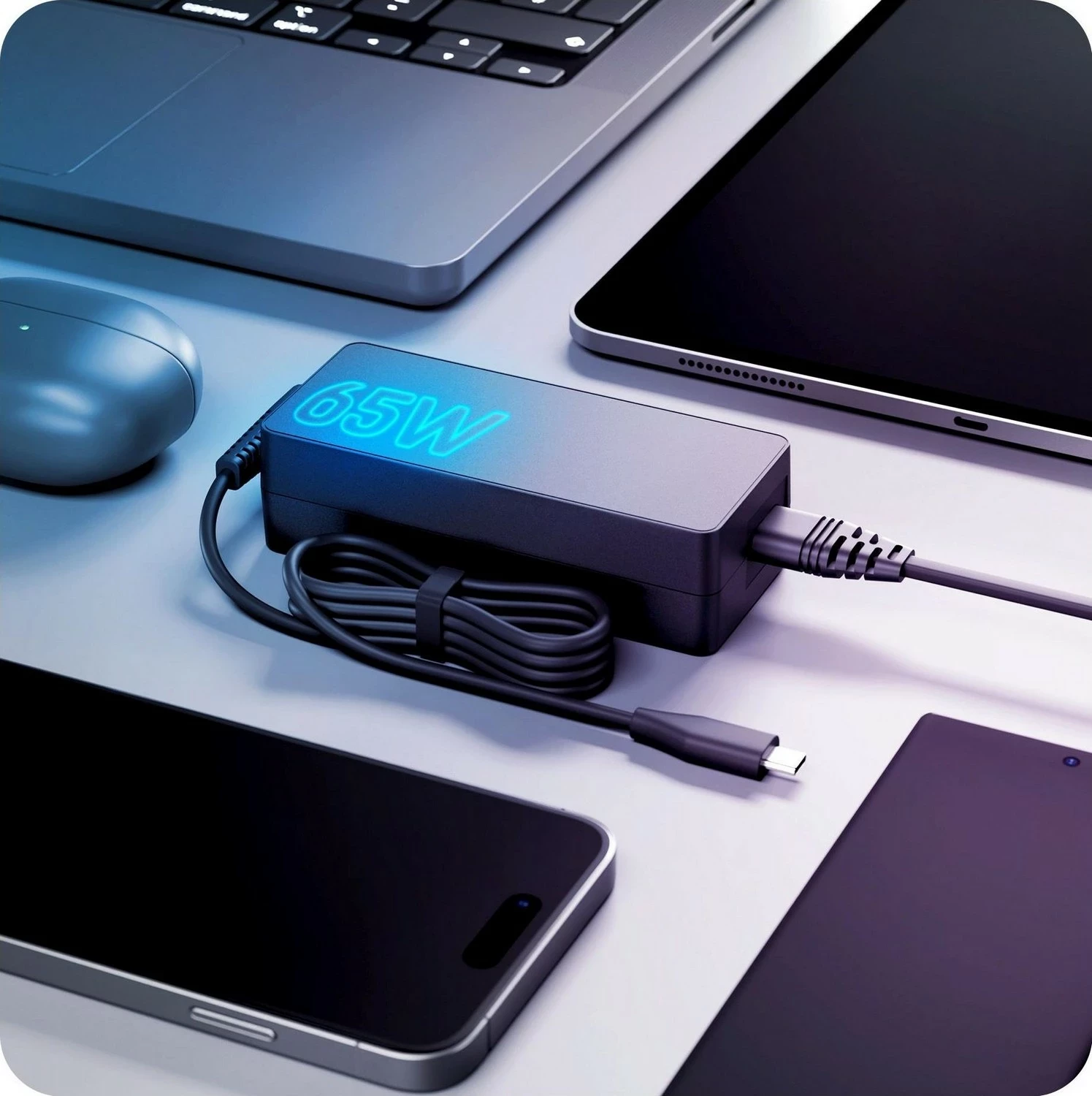 Adapter rryme 3MK HARDY 65W USB-C 3.2m, zi
