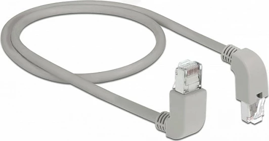 Kabllo rrjeti DeLOCK RJ45 Cat6A S/FTP 0.5m, konektorë të përkulur lart/poshtë, gri