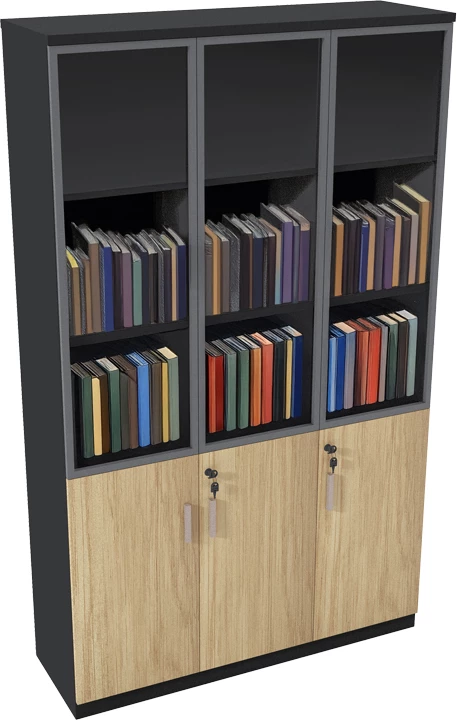 Raft librash Lotus me xham dhe dru, ngjyrë natyrale-antracit, 120x40x200cm