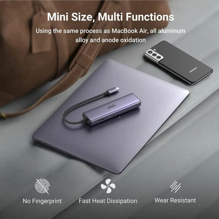 Hub USB-C UGREEN 60515 7-në-1 HDMI 4K@60Hz RJ45 SD/TF 2x USB 3.0 PD 100W, gri