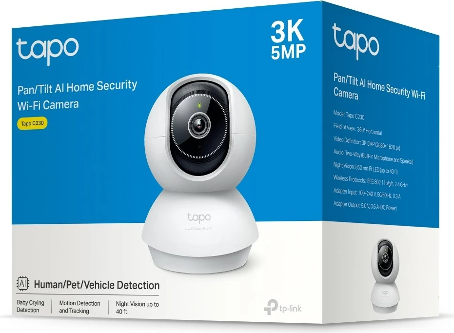 Kamerë sigurie IP TP-Link Tapo C230, 3K 5MP, Wireless, për brenda, E bardhë