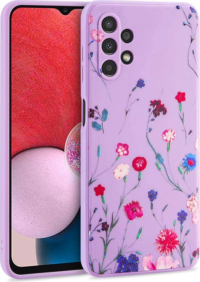 Mbështjellës silikon i lëngshëm ONASI Spring për Samsung Galaxy A34, me dizajn lulesh, vjollcë