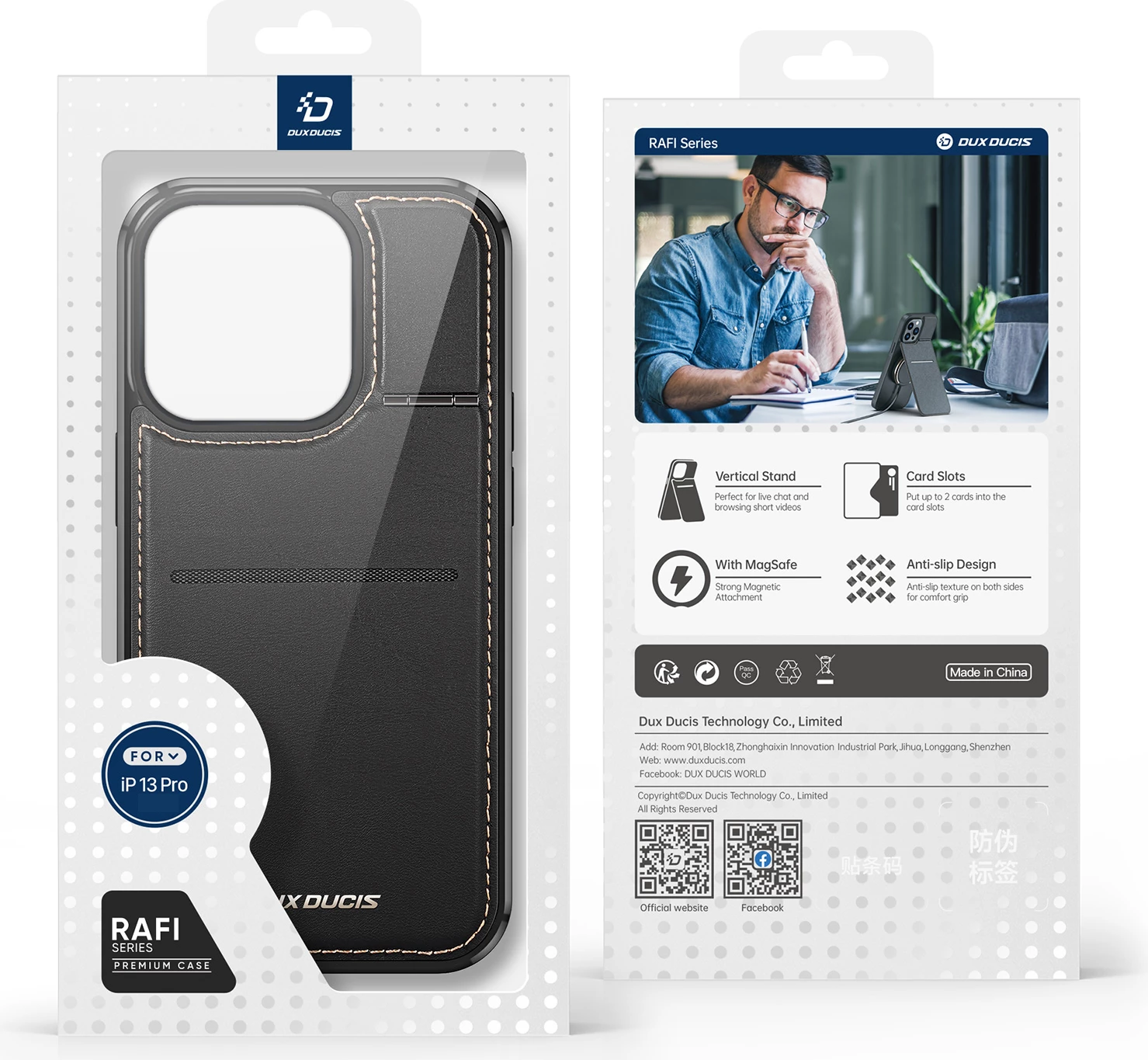 Mbështjellës Dux Ducis Rafi Mag për iPhone 13 Pro, me MagSafe, RFID Blocker, i zi