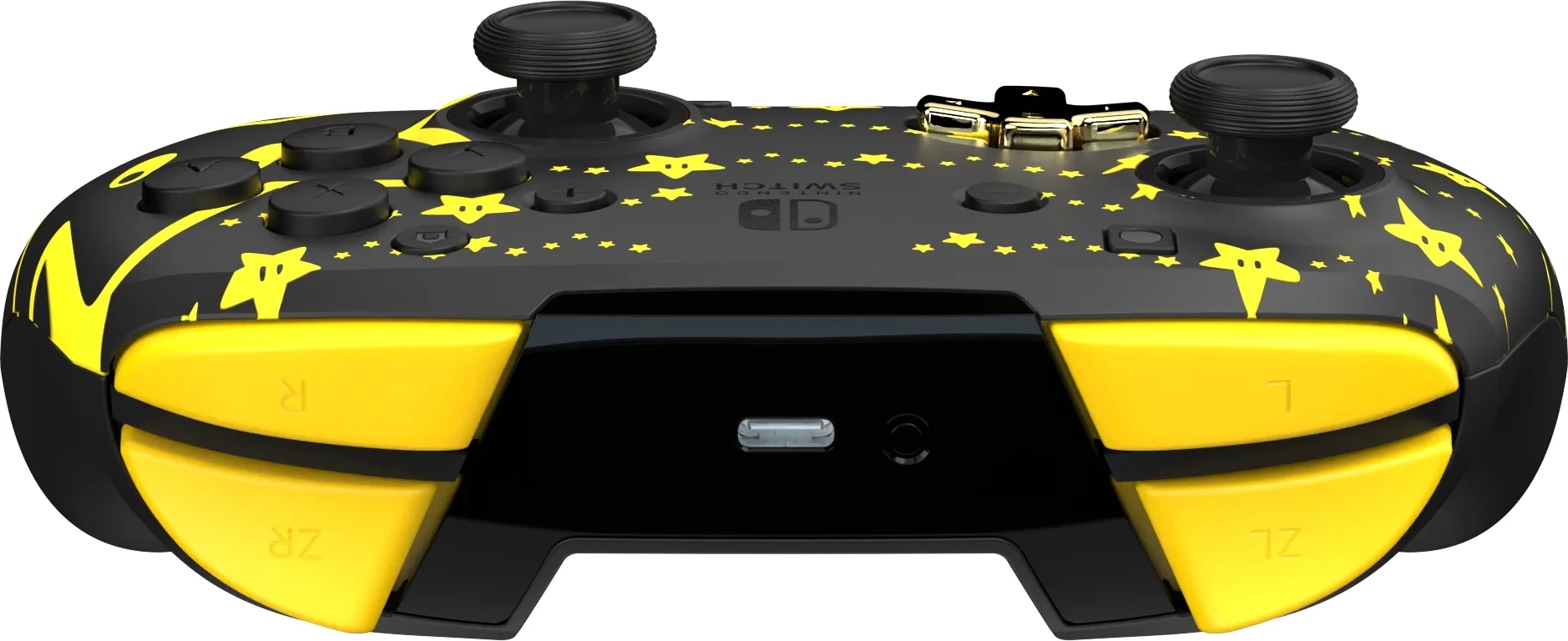 Kontroller pa tela PDP REMATCH GLOW Super Star për Nintendo Switch, bateri 40 orë, butona mbrapa të programueshëm, glow-in-the-dark, i zi/verdhe