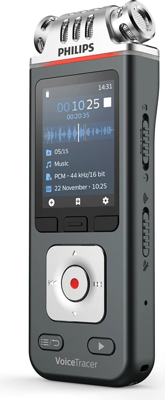 Diktafon Philips DVT 6115, USB 2.0, dalje për kufje, zi/gri
