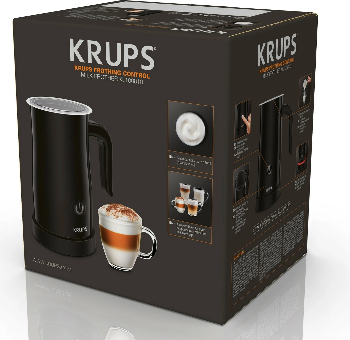 Shkumëzues qumështi Krups XL1008, automatik, 150 ml, inox, i zi