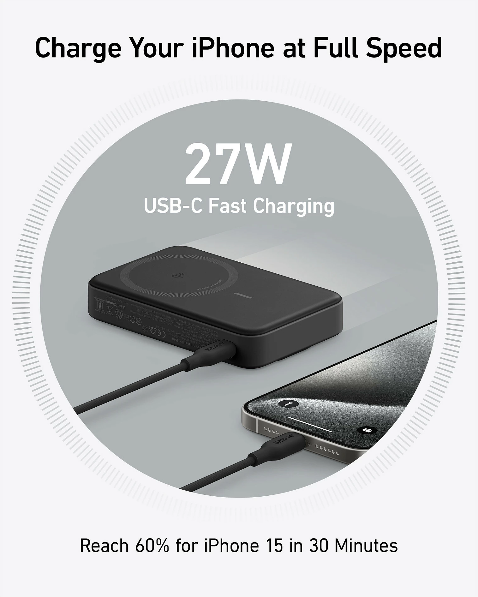 Powerbank Anker 633 MagGo, 10.000 mAh, 15W, e zezë