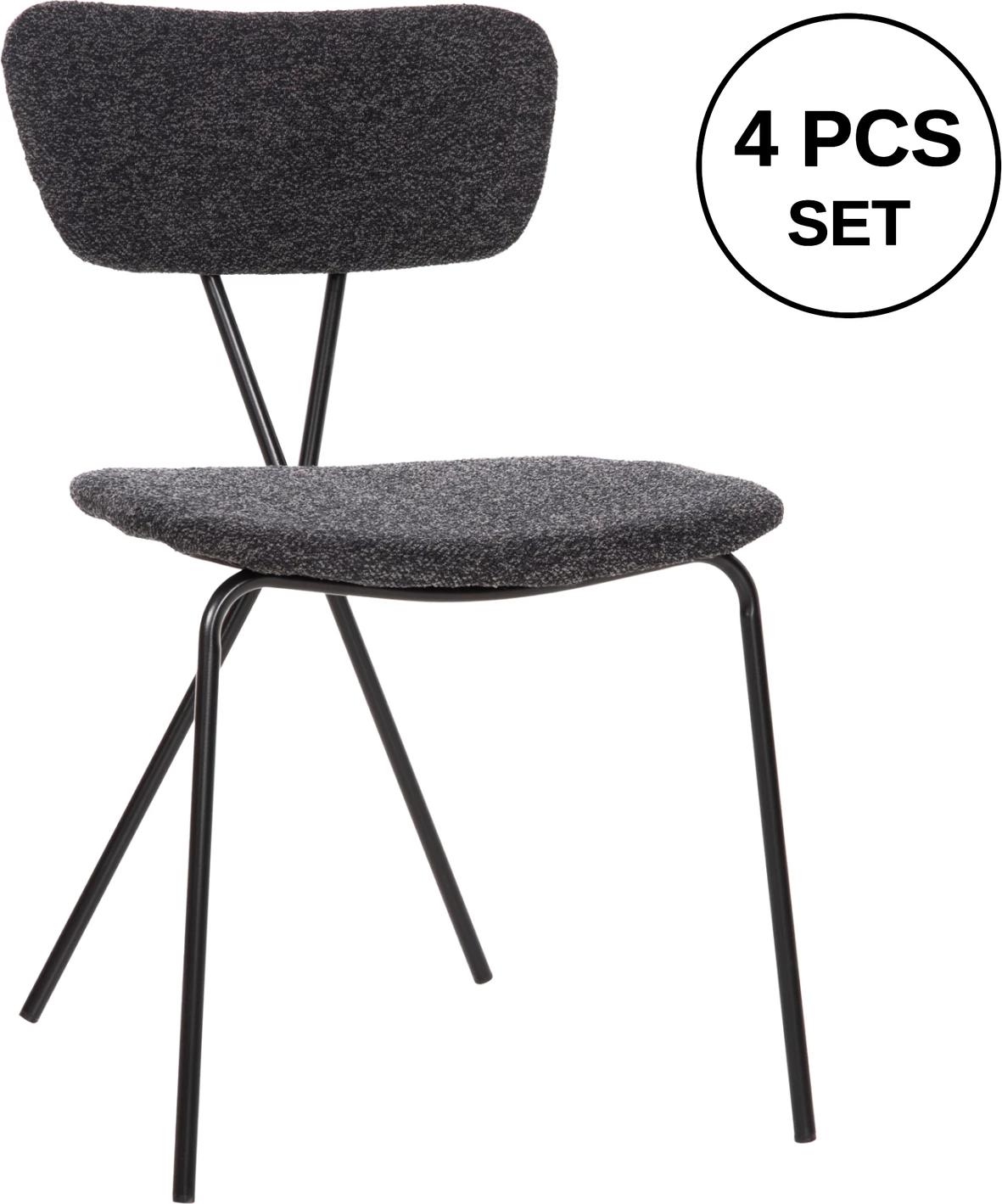 Karrige ngrënieje DORY, kornizë metalike e zezë, pëlhurë gri e errët, 48,5x61x76H cm., set prej 4 copash