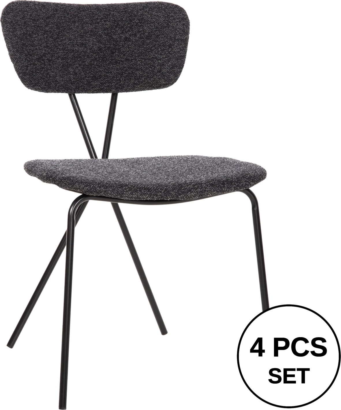 Karrige ngrënieje DORY, kornizë metalike e zezë, pëlhurë gri e errët, 48,5x61x76H cm., set prej 4 copash