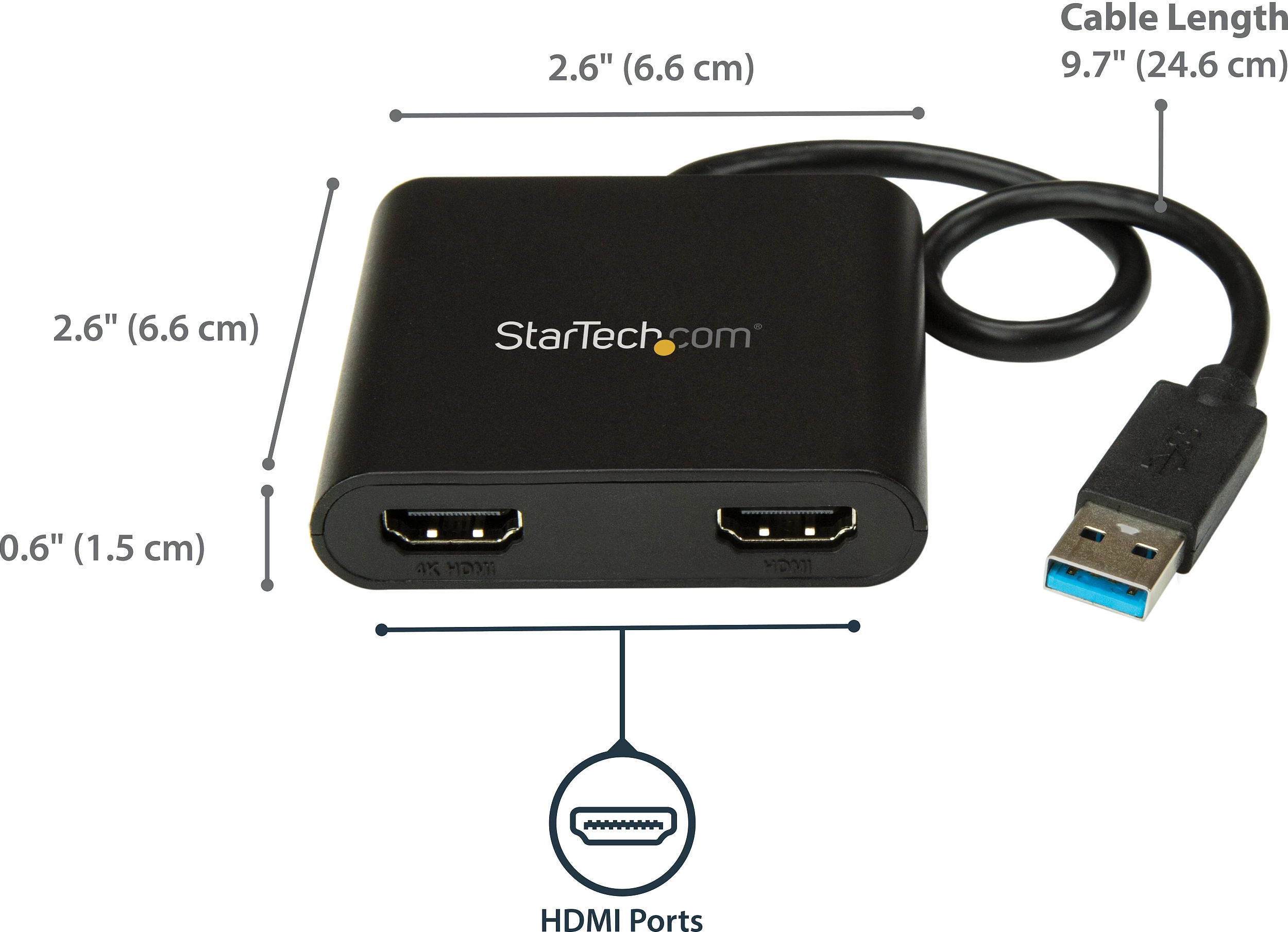 Adapter StarTech USB32HD2, USB 3.0 në 2x HDMI, 4K/30Hz, i zi