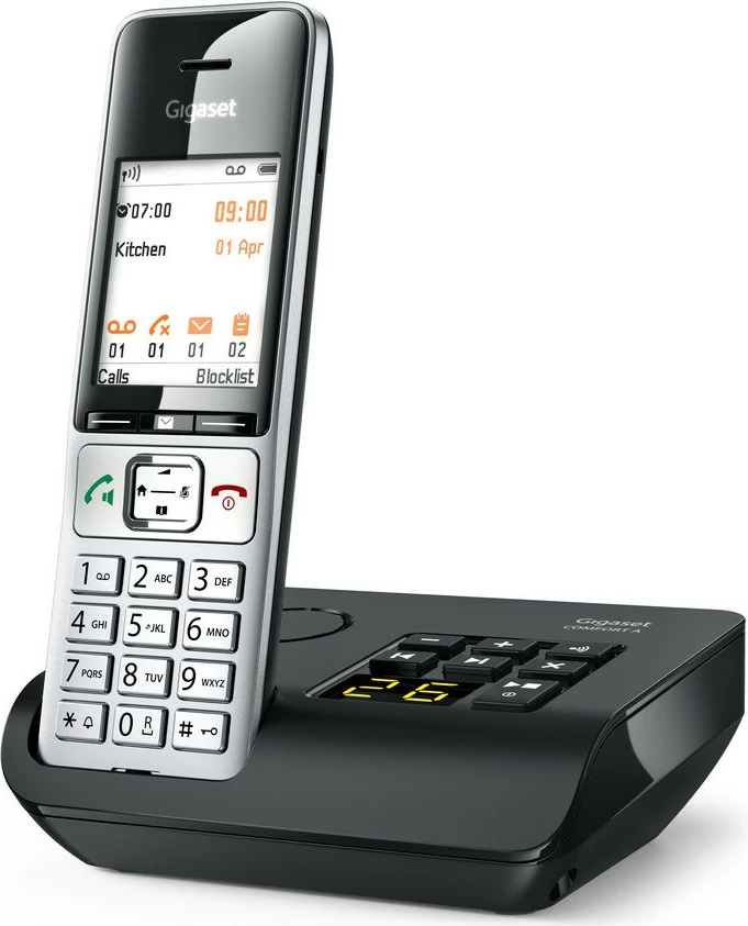 Telefon fiks Gigaset COMFORT 500A, analog/DECT, regjistrues automatik, ekran ngjyrë, 200 kontakte, i zi/argjendtë