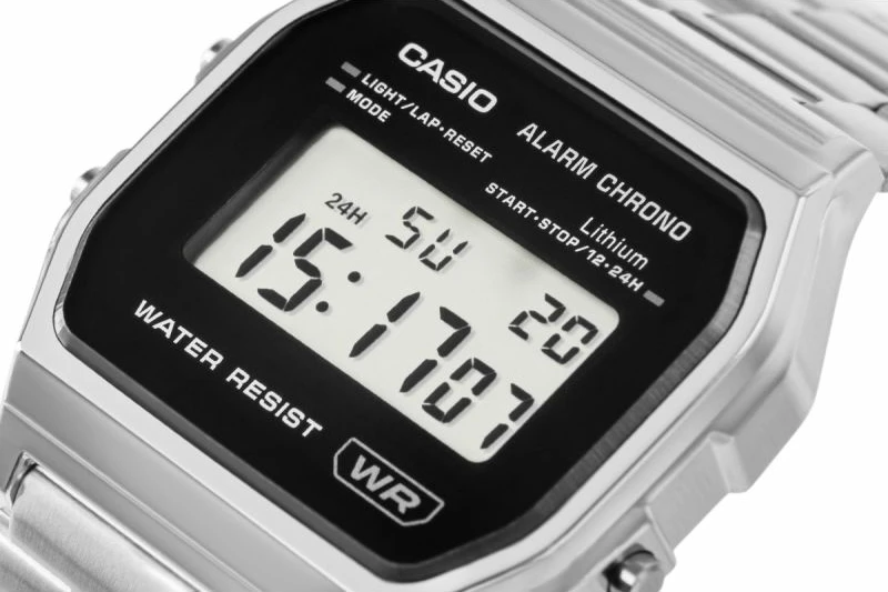 Orë dore digjitale femra CASIO Vintage A158WEA-1EF, argjend