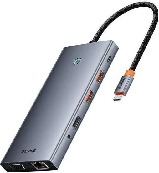 Stacion dokimi Baseus PortalJoy Series, 13w1, 2x HDMI, VGA, DP, 2x USB3.1, USB2.0, USB-C, Mini Jack, RJ45, SF/TF 100W, gri