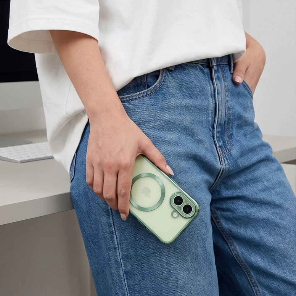 Mbështjellës Tech-Protect MagFlex MagSafe për iPhone 17, TPU, transparent, mbrojtje lente, Matte Green, 1 copë