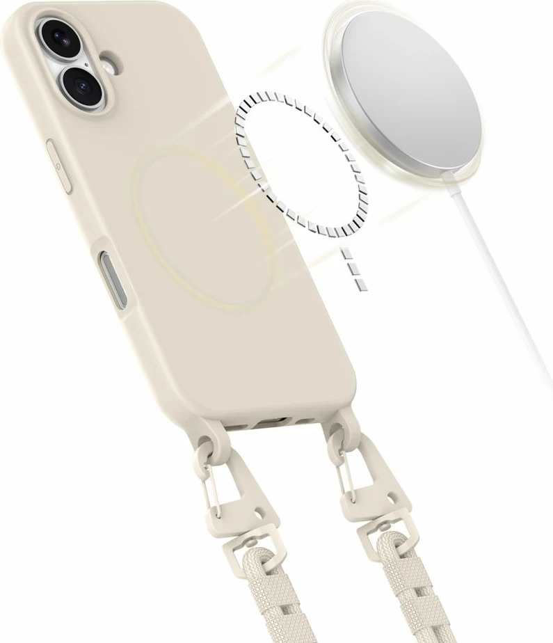 Mbështjellës Tech-Protect MagNecklace me litar për iPhone 16, Bezhe