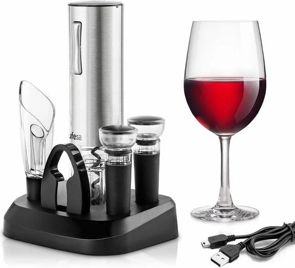 Set hapëse elektrike shishe vere UFESA EasyClassy MPN 73206050, karikim USB-C, 40+ shishe/karikim, argjend/e zezë, set me aksesorë