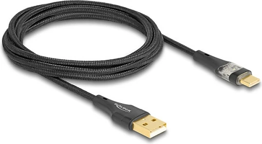 Kabllo USB DeLOCK USB-A në USB-C, 2 m, Fast Charging 60W, USB 2.0, e zezë
