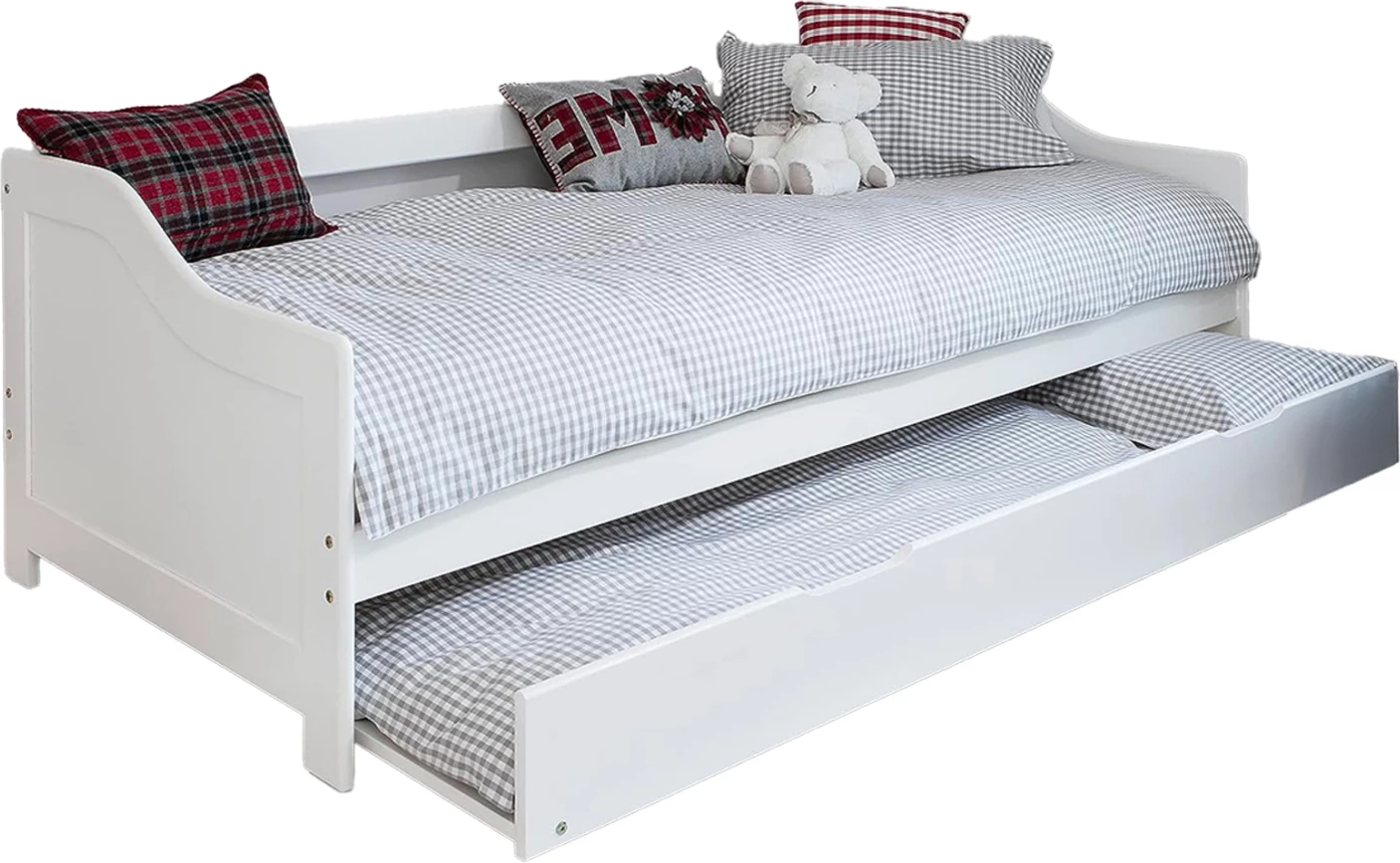 Krevat divan TRADDY, dru pishe, ngjyrë e bardhë, për dyshekë 190x90cm, me shtrat tërheqës