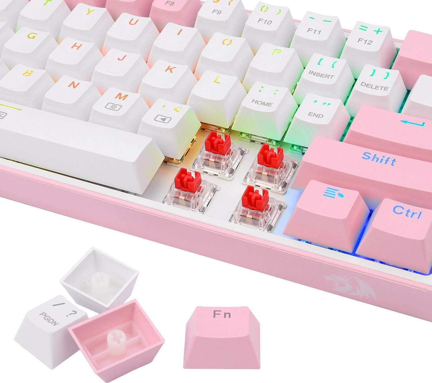 Tastierë mekanike gaming Redragon K617 Fizz 60% (61 tasta) RGB, lidhje me kabllo USB-C, US layout, rozë