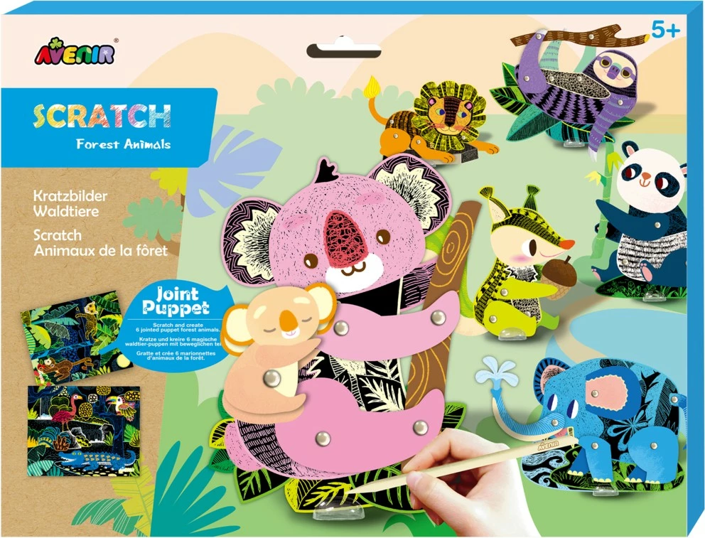 Set për art me gërvishtje MG DYSTRYBUCJA Scraper Art Forest Animals, 6 figura, shumëngjyrëshe