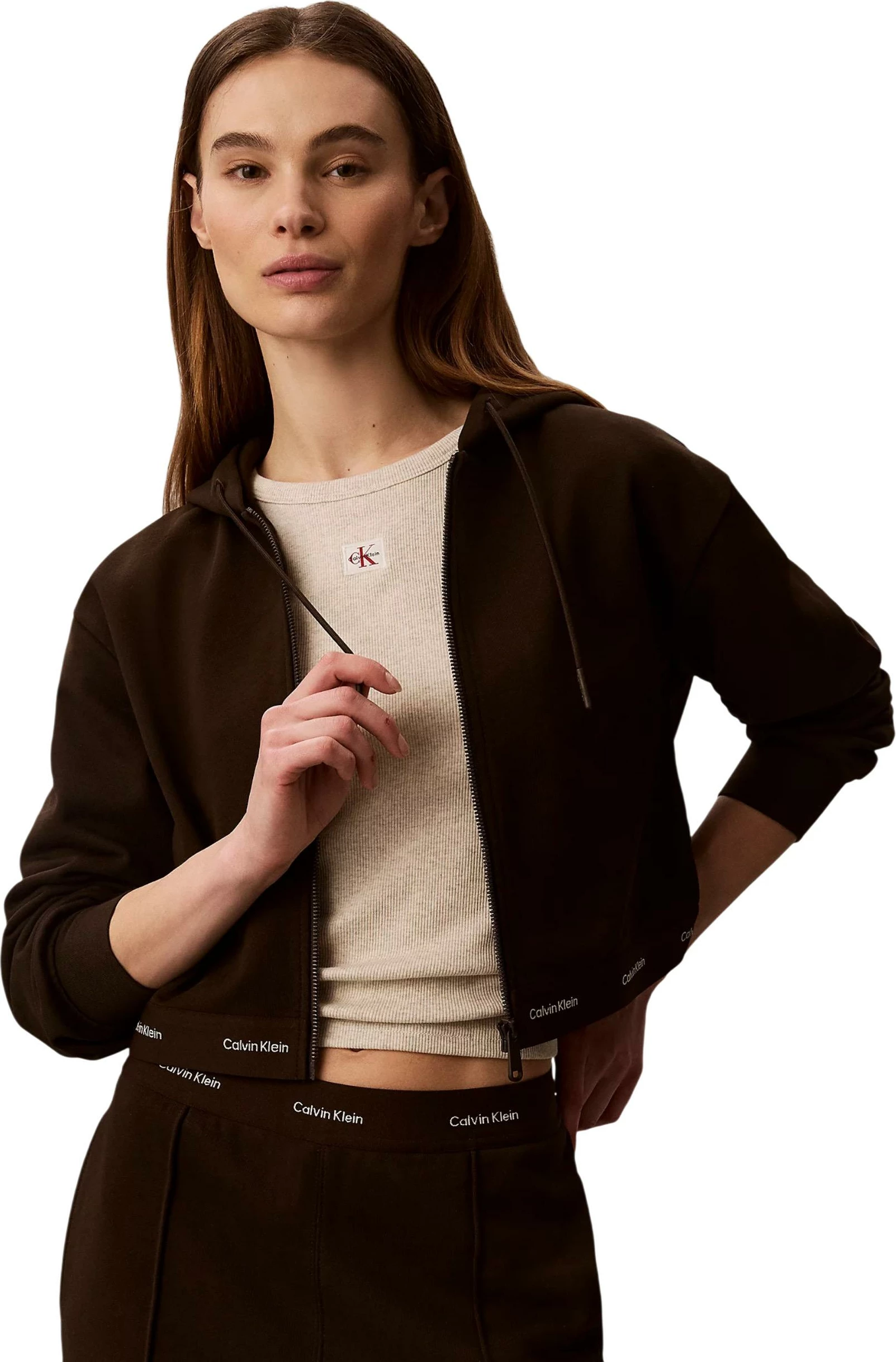 Duks me kapuç Calvin Klein Jeans LV047G252G për femra, kafe