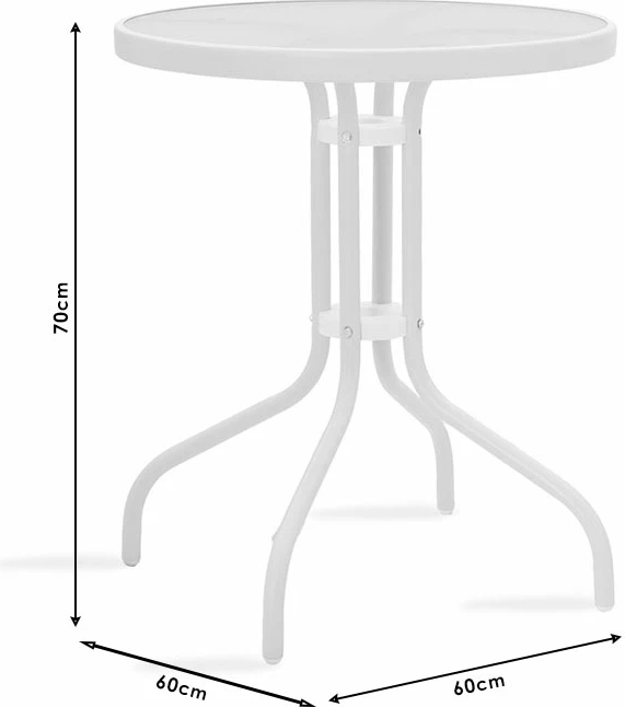 Tavolinë për kopsht, metal dhe xham, ngjyrë kafe, D60x70cm
