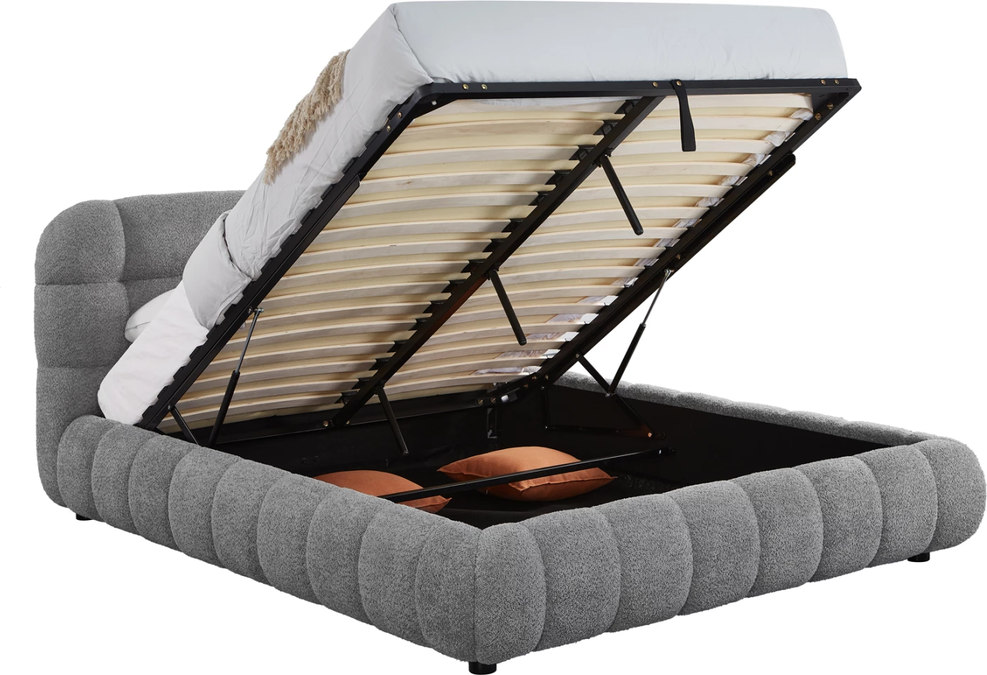 Krevat dopio me hapësirë për depo, stof boucle gri, FH730.01, dyshek 160x200cm