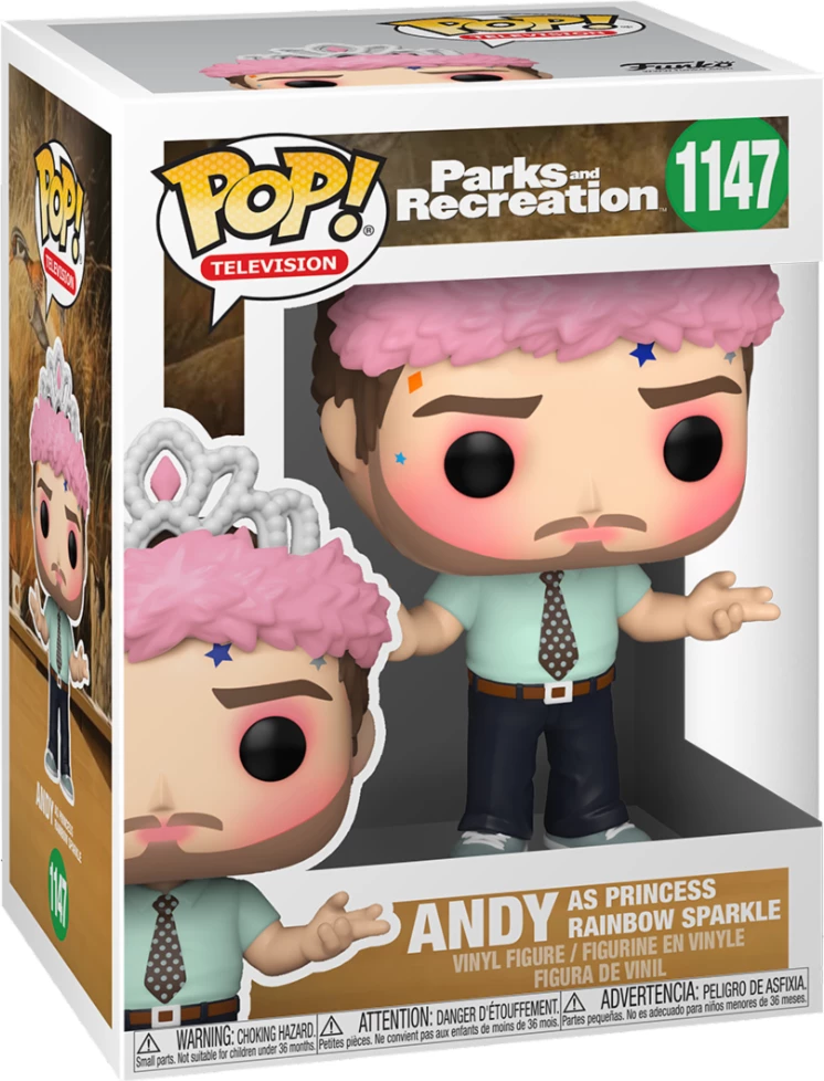 Figurinë koleksionuese Funko POP TV Parks & Rec Andy as Princess Rainbow Sparkle (vinyl), 1 copë