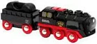 Lokomotivë me bateri Ravensburger BRIO Battery Operated Steaming Train, efekt avulli me rezervuar uji, e zezë/kuqe