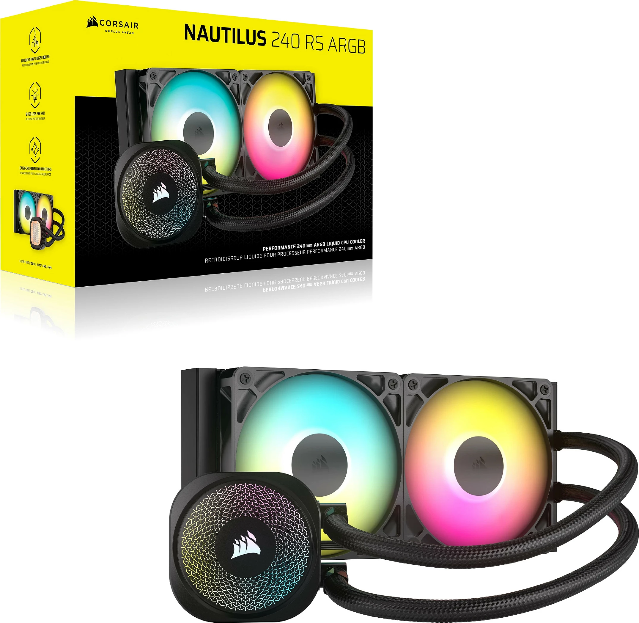 Ftohës procesori Corsair Nautilus 240 RS ARGB, all-in-one liquid, 2x ventilatorë, 2100 RPM, i zi