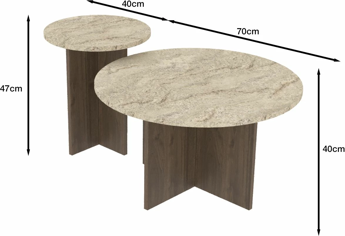 Set tavolinash kafeje Skye Decor, travertin, dru arre