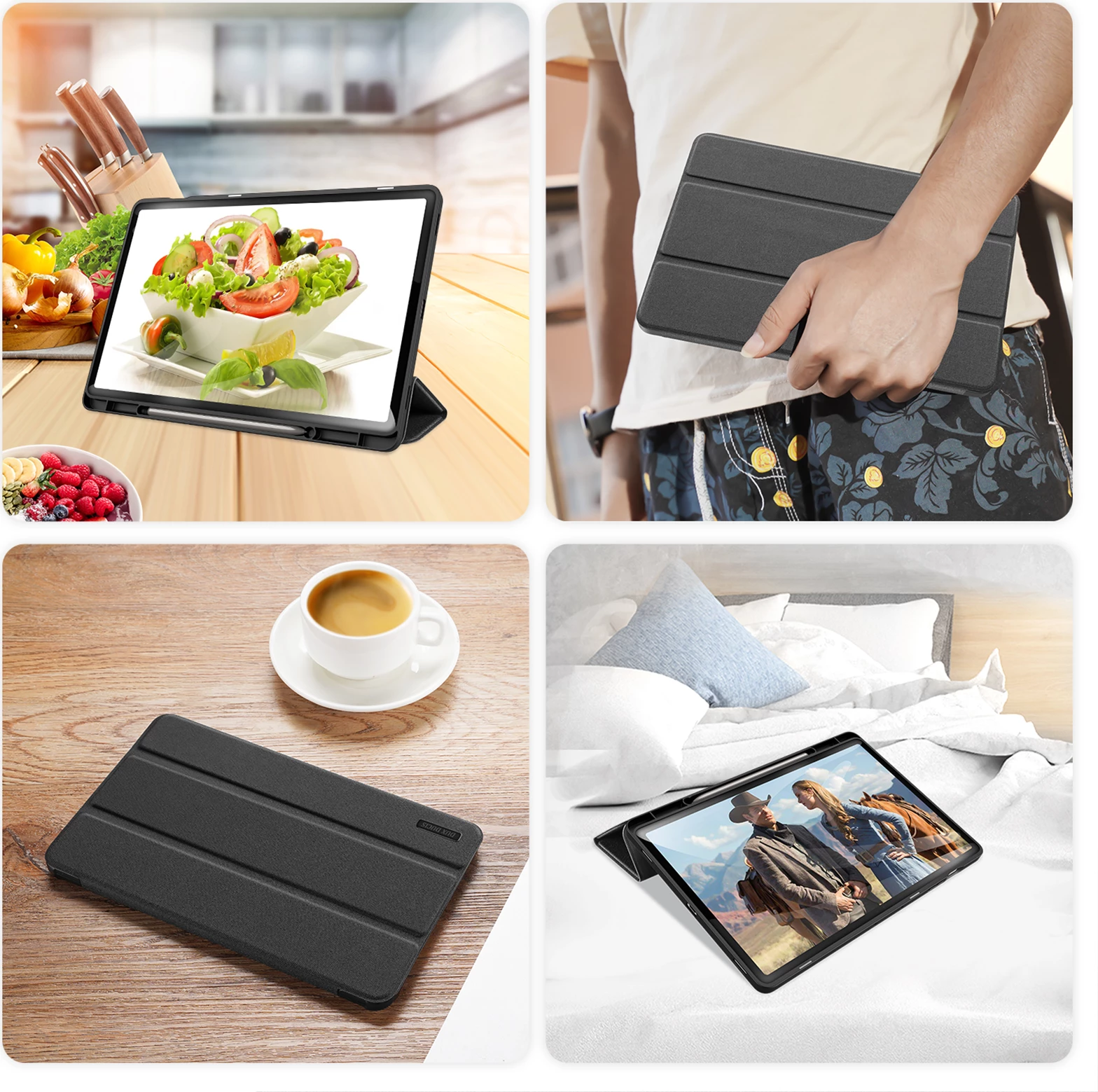 Mbështjellës tablet Dux Ducis Domo për Samsung Galaxy Tab S10+, S9+, S9 FE+, ECO lëkurë PU, me stand dhe kapak, e zezë