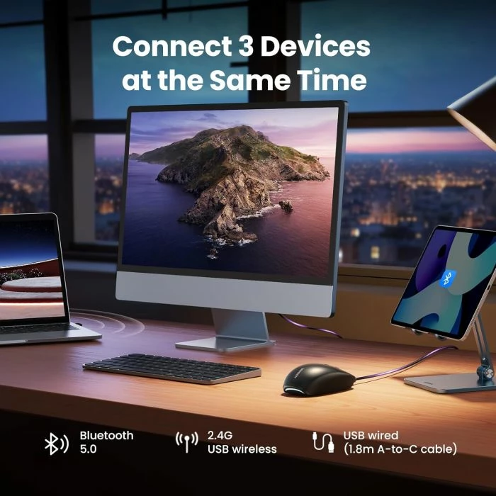 Maus UGREEN 90539, 5000 DPI, 2.4G + Bluetooth 5.0 + USB, bateri 700mAh, zi