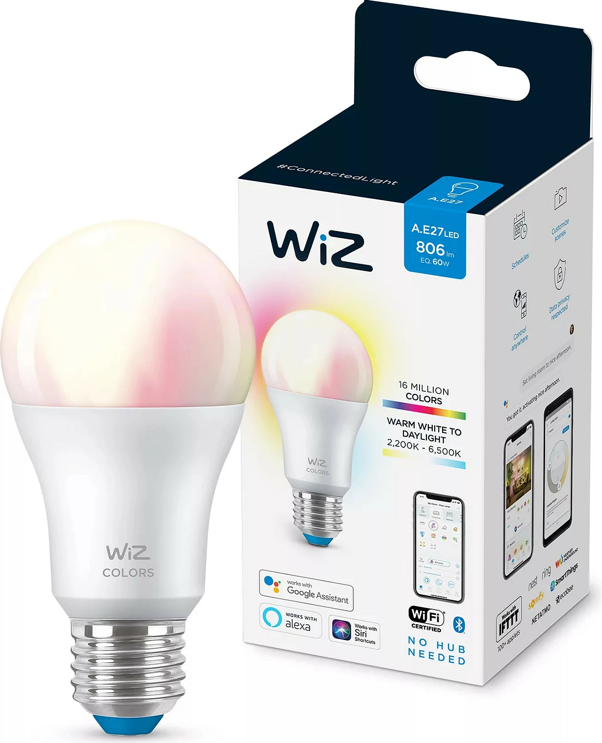 Llambë smart WiZ Bulb 8W A60 E27, Wi‑Fi/Bluetooth, full-color, e bardhë