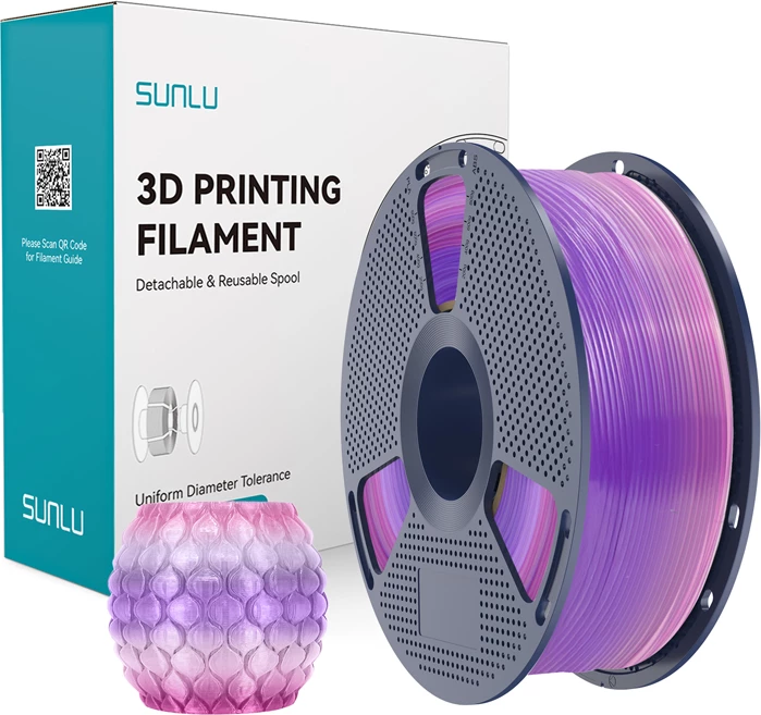 Filament PLA për printim 3D Sunlu PLA T R 03, transparent, efekt rainbow