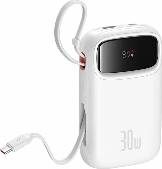 Powerbank Baseus QPow 2 10000mAh 30W 2x USB-C, 1x USB-A, i bardhë