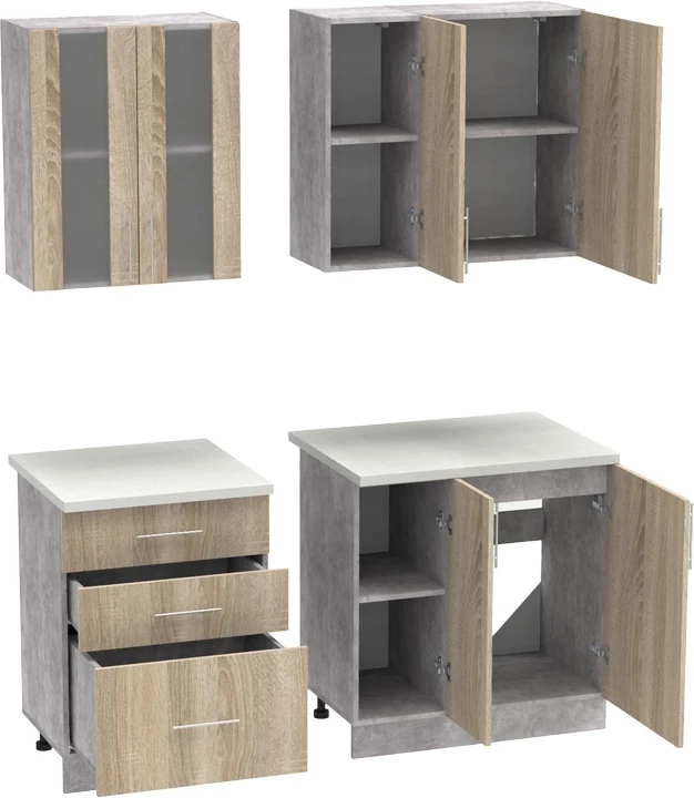 Njësi kuzhine Festa III melaminë, sonoma dhe sipërfaqe pune ngjyrë gri e lehtë, 140x60x85cm