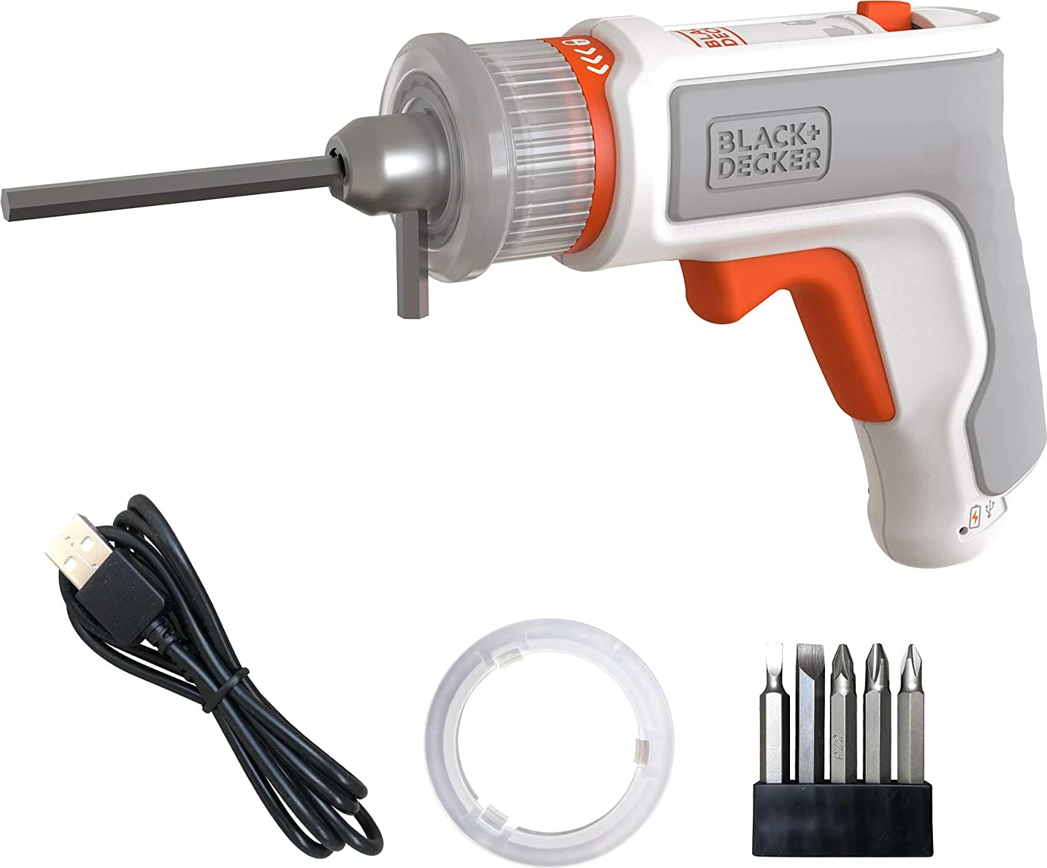 Vidhosës elektrik pa kabllo Black&Decker BCRTA01 3.6V, 1.5Ah, 5.5Nm, LED + aksesorë, Gri/Portokalli