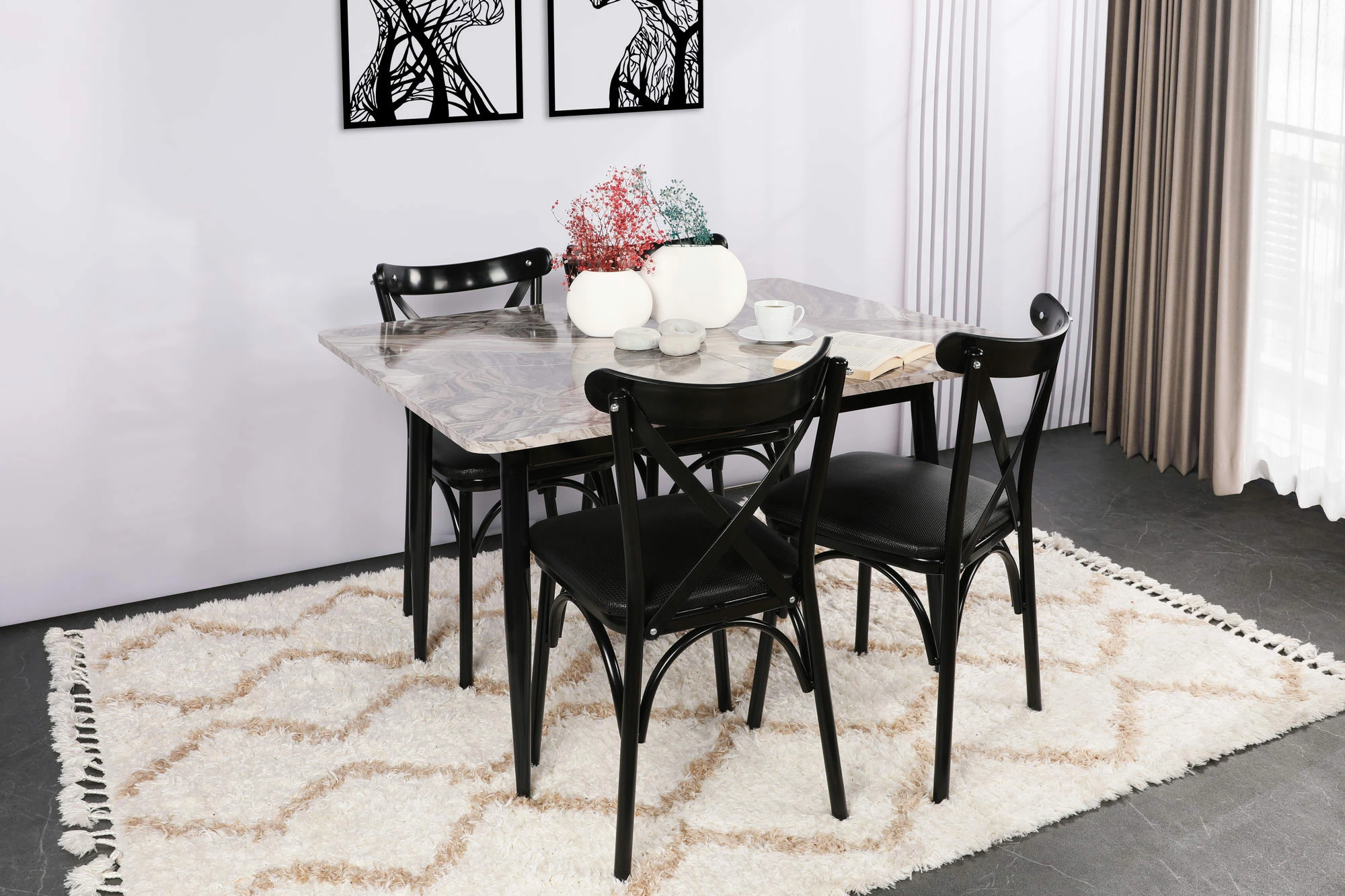 Set karrigash (4 copë), Hanah Home, Ekol 1331 V4, ngjyrë e zezë