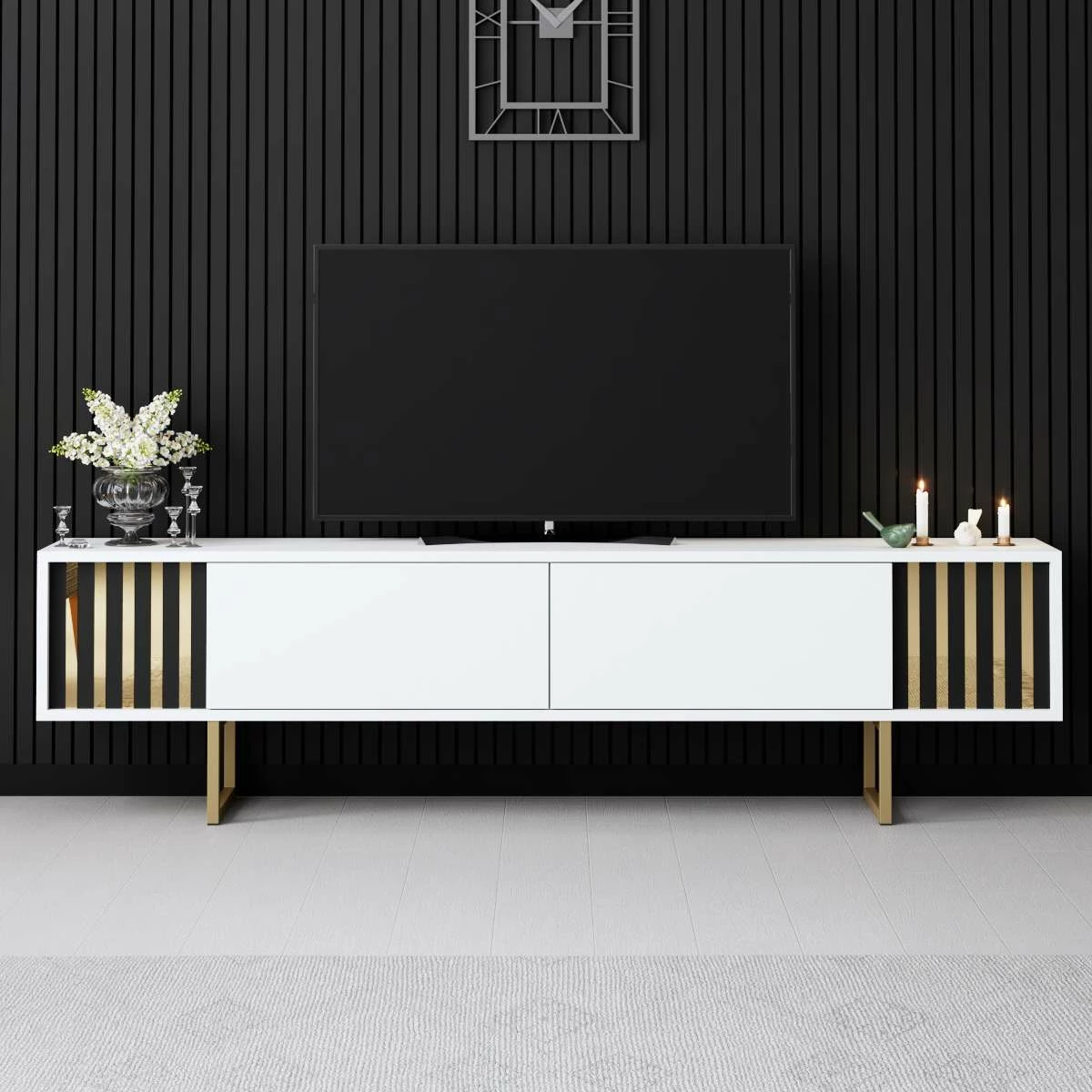 Komodë TV Hanah Home, Gold Line, e bardhë dhe e artë