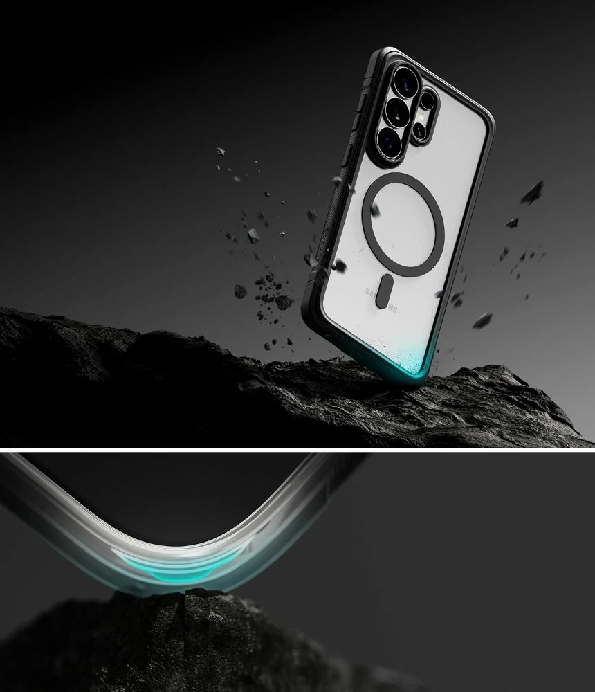 Mbështjellës Ringke Fusion Bold Magnetic MagSafe për Samsung Galaxy S26 Ultra, TPU+PC hibrid, Zi/Transparent (1 copë)