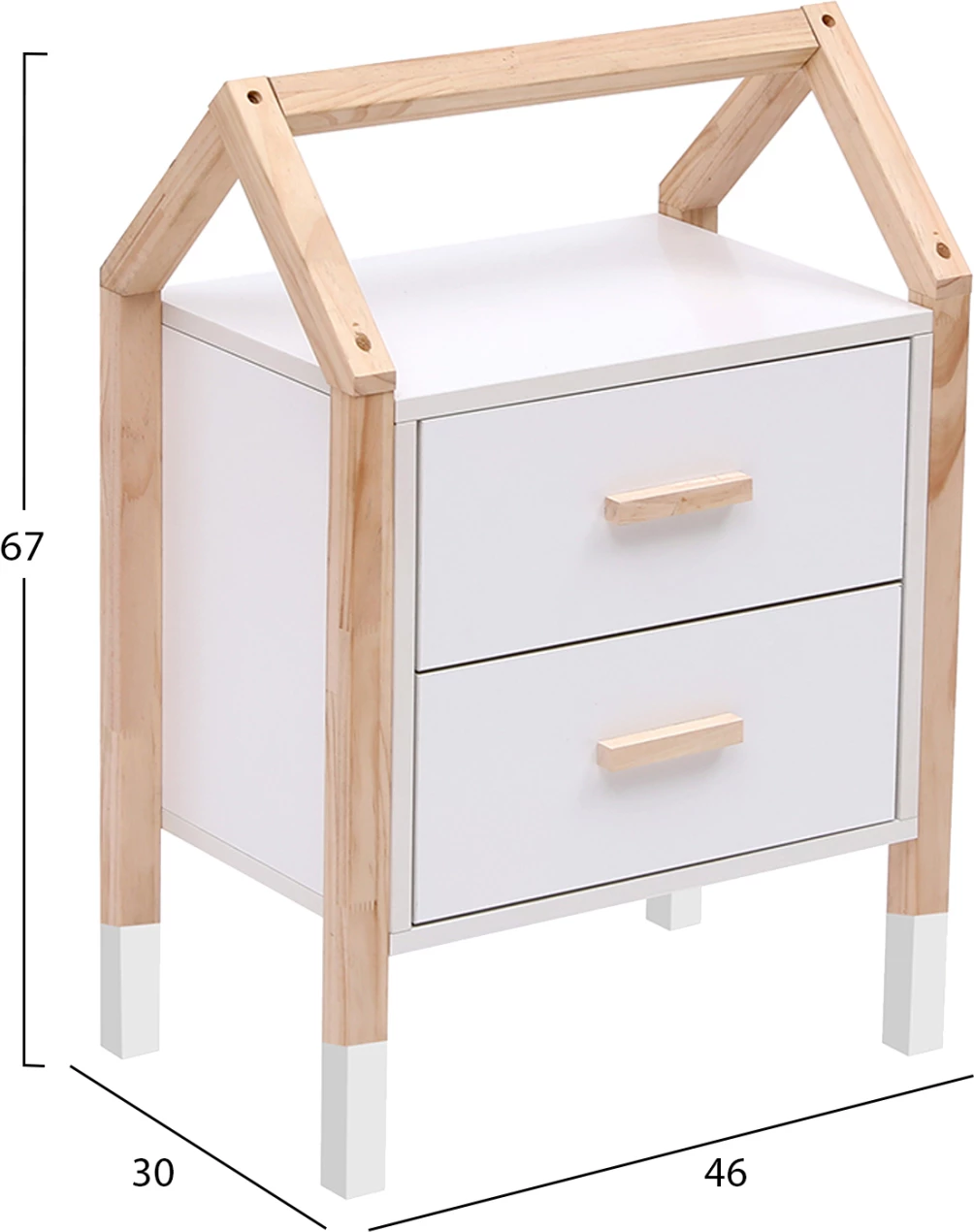 Komodinë për fëmijë PEPE, ngjyrë e bardhë-melaminë, dru pishe natyrale, 46x30x67cm
