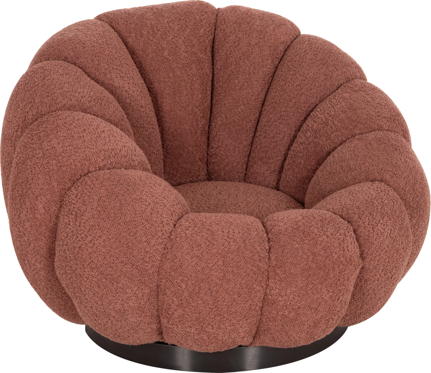 Karrige rrotulluese GRYMM FH9601.02, ngjyrë rozë boucle, bazë metalike e zezë, 90x93x65H cm